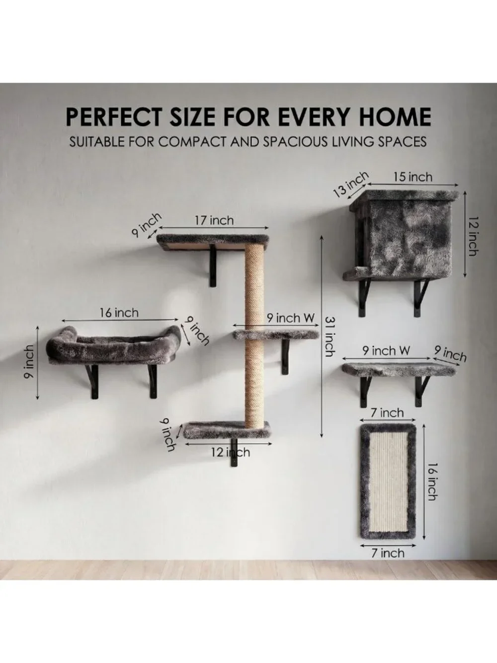 5-in-1 Cat Wall Shelves for Large Cats - Space-Saving Climbing Furniture